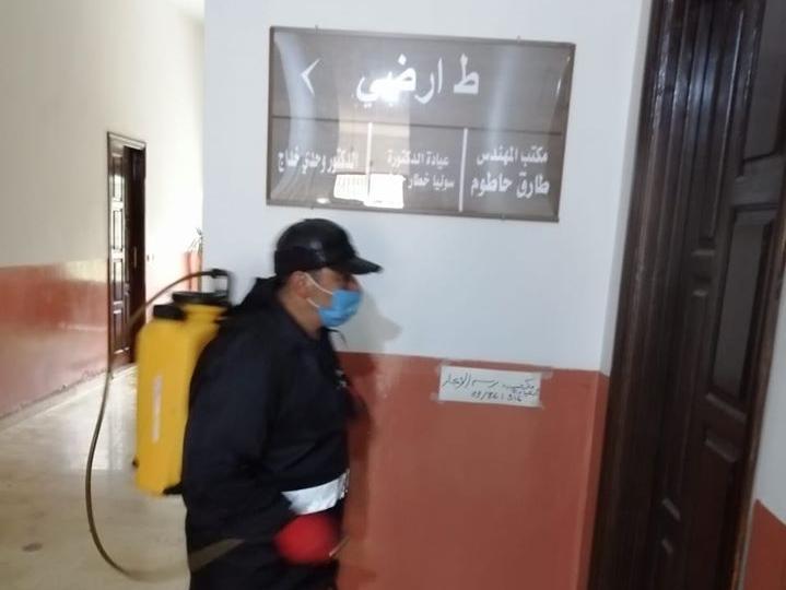 The technical teams in the Municipality of Aley continuing the sterilization campaign in the city of Aley